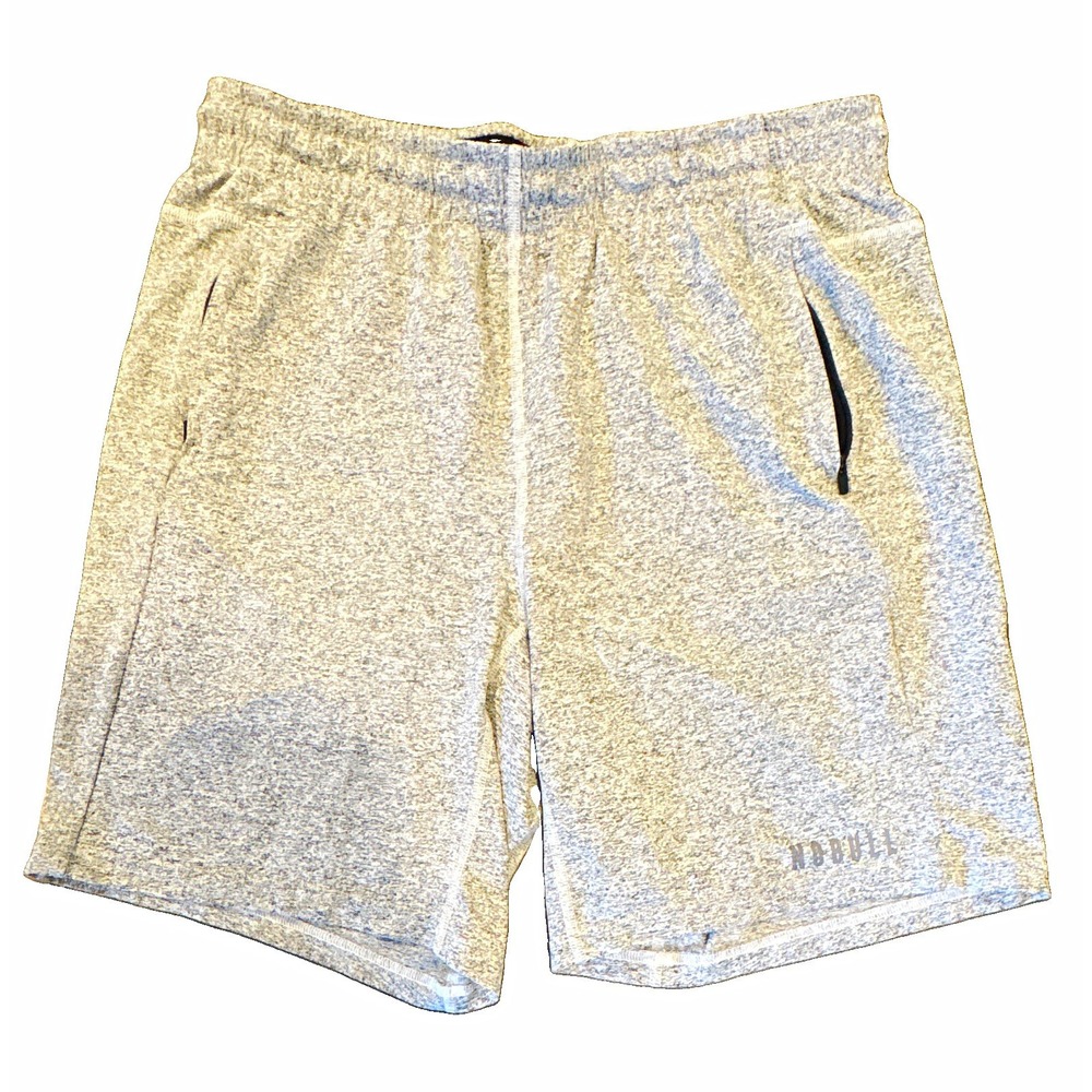 NOBULL Men's Heathered Gray Athletic Shorts L Knit Drawstring Pockets Logo